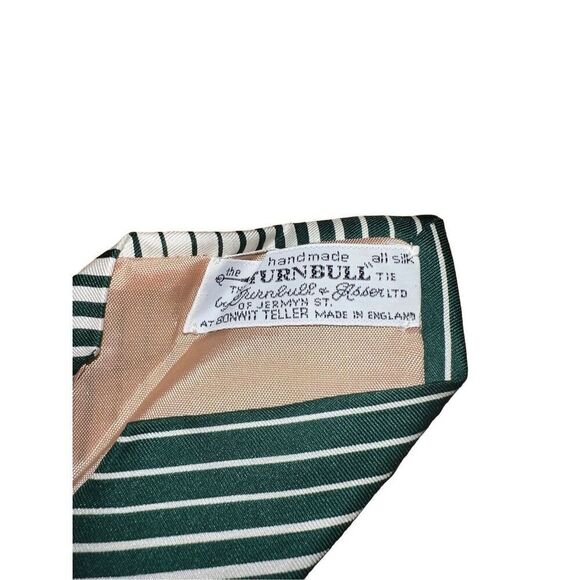 Turnbull & Asser Racing Green & Off White 100% Handmade Neck Tie - Picture 3 of 5